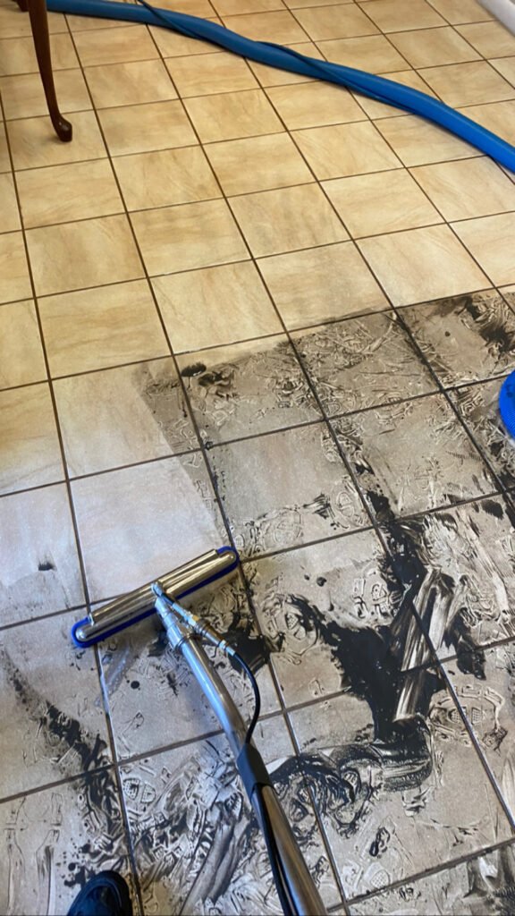 Tile and grout deep cleaning in progress in DeBary, FL