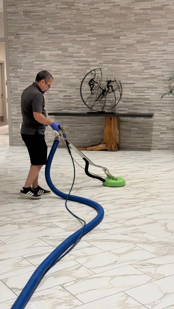 Professional tile floor cleaning with rotary equipment in DeBary, FL