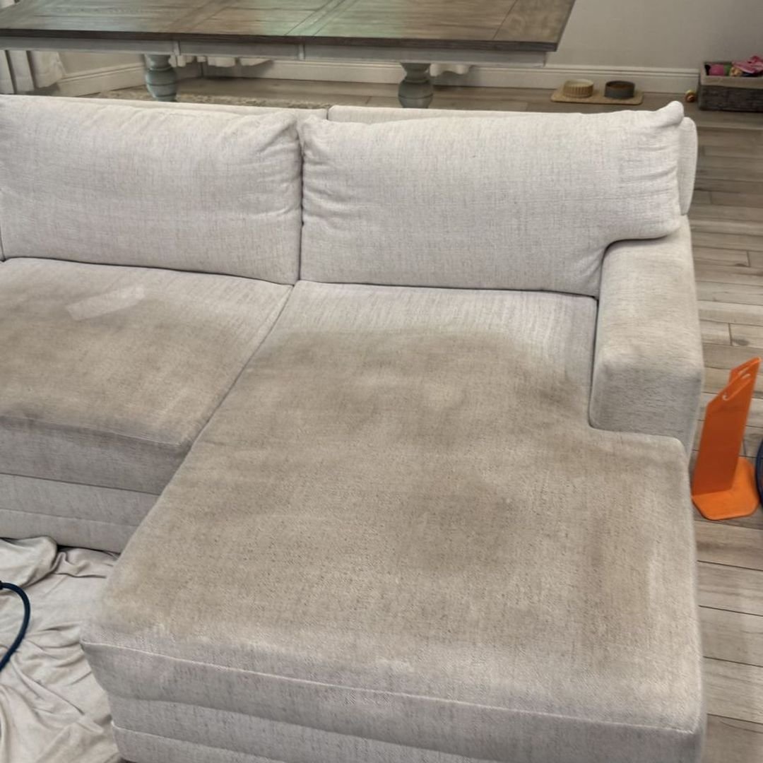 Sectional sofa during upholstery cleaning in Lake Mary, FL